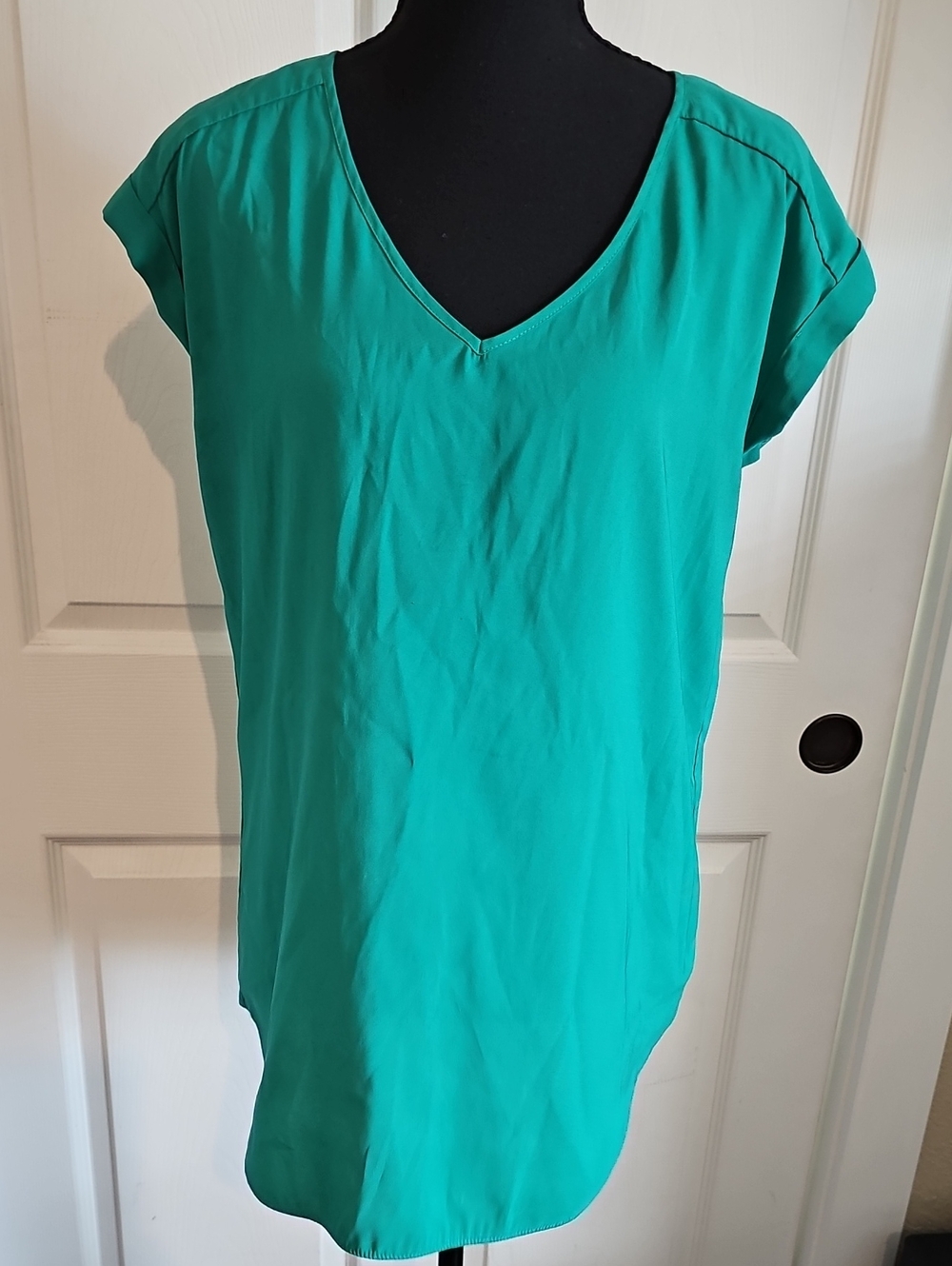 Express Teal V-Neck Cap Sleeve Blouse